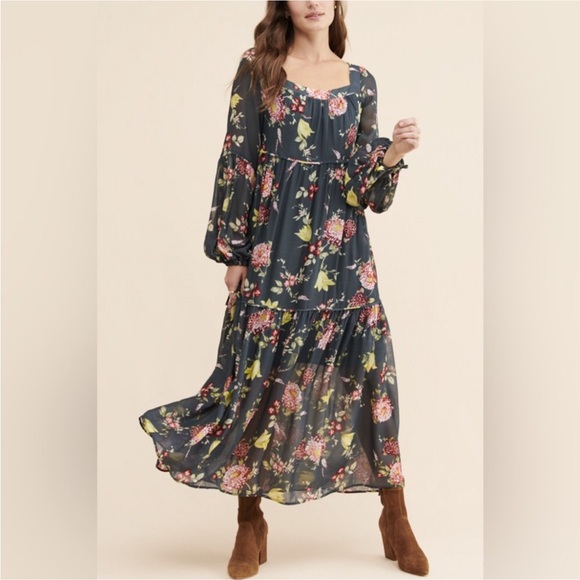 Anthropologie Dresses & Skirts - Anthropologie Evelin Floral Maxi Size XS Women Tiered Peasant Boho Long Sleeve